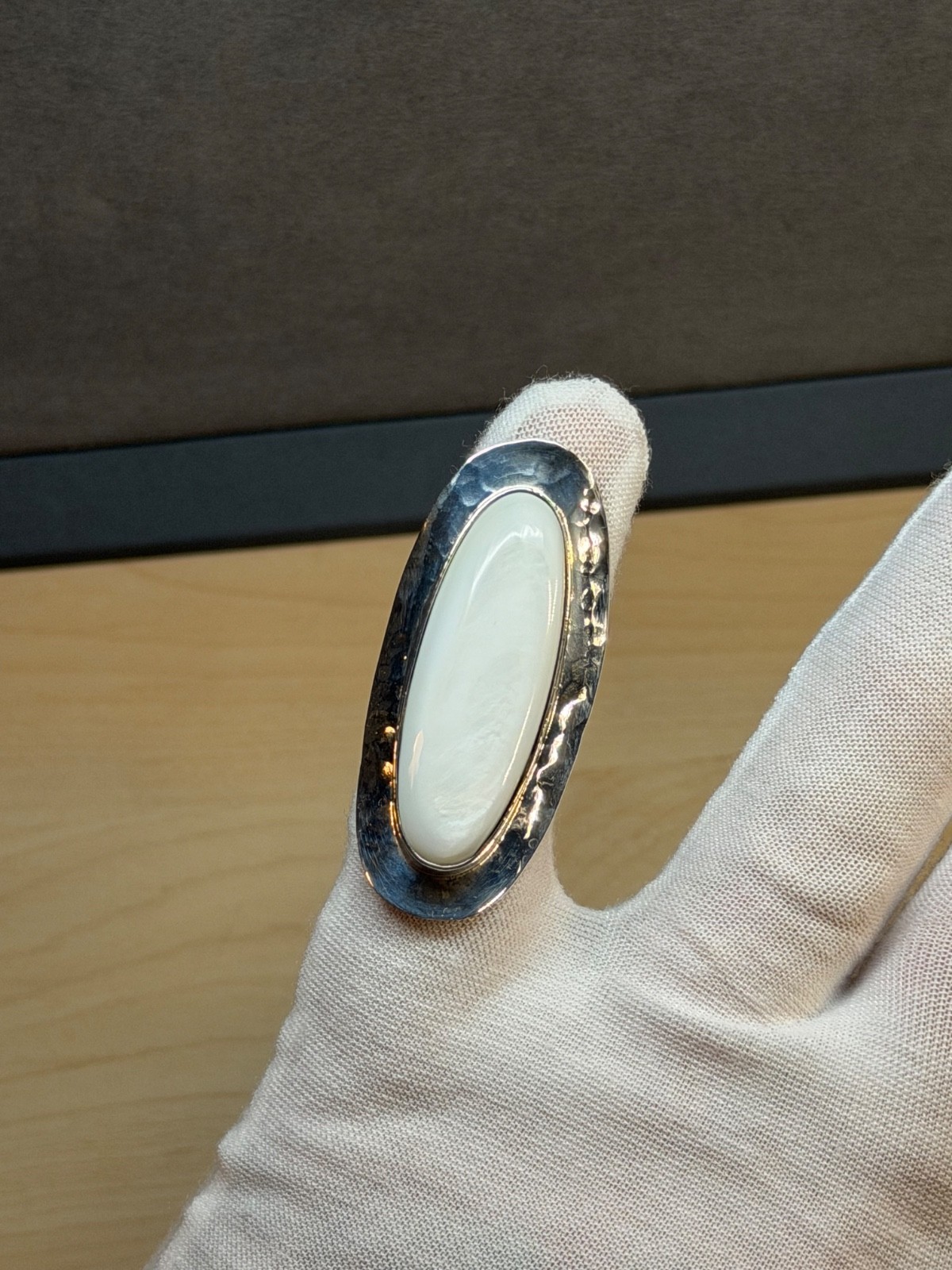 DOMINIQUE DINOUART DDD Mexico 925 Silver Mother of Pearl Elongated Ring Sz 7 NEW