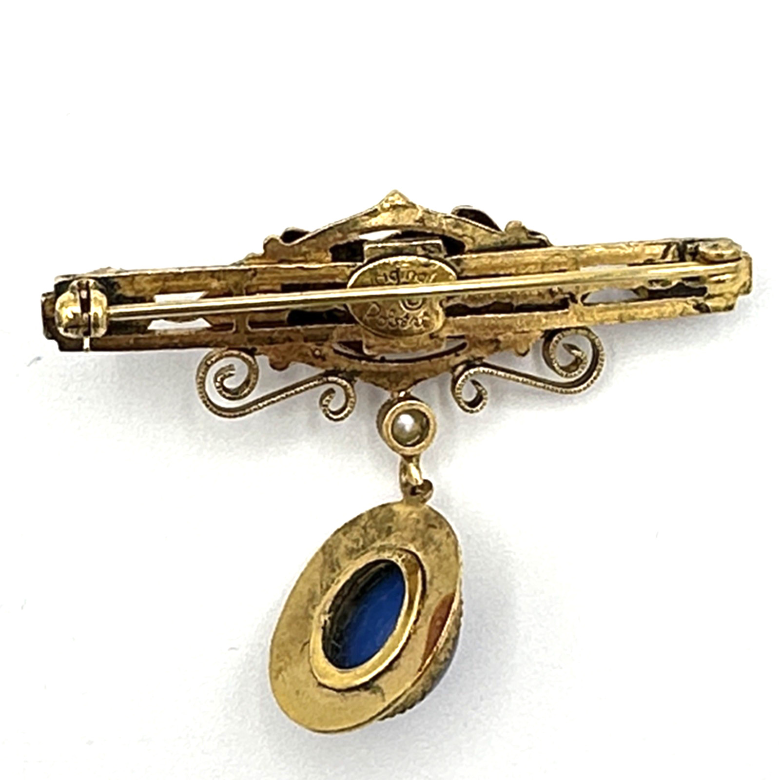 ORIGINAL BY ROBERT vintage brooch – Victorian Revival gold faux lapis pearl pin
