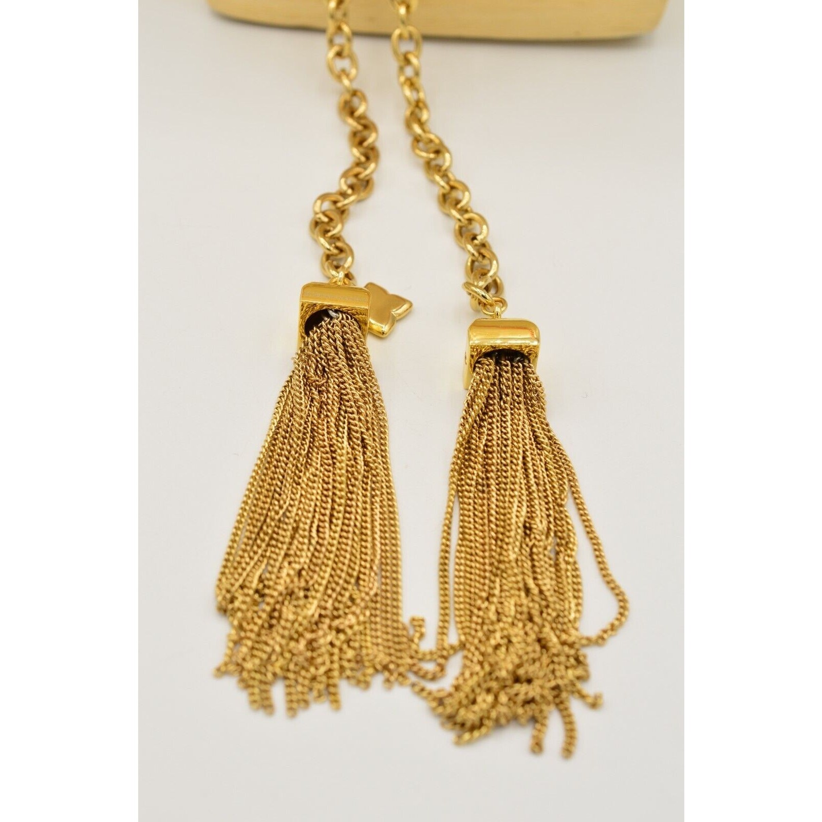 BCBG Max Azria Tassel Statement Necklace Orange Beaded Gold Chain Fringe BinN