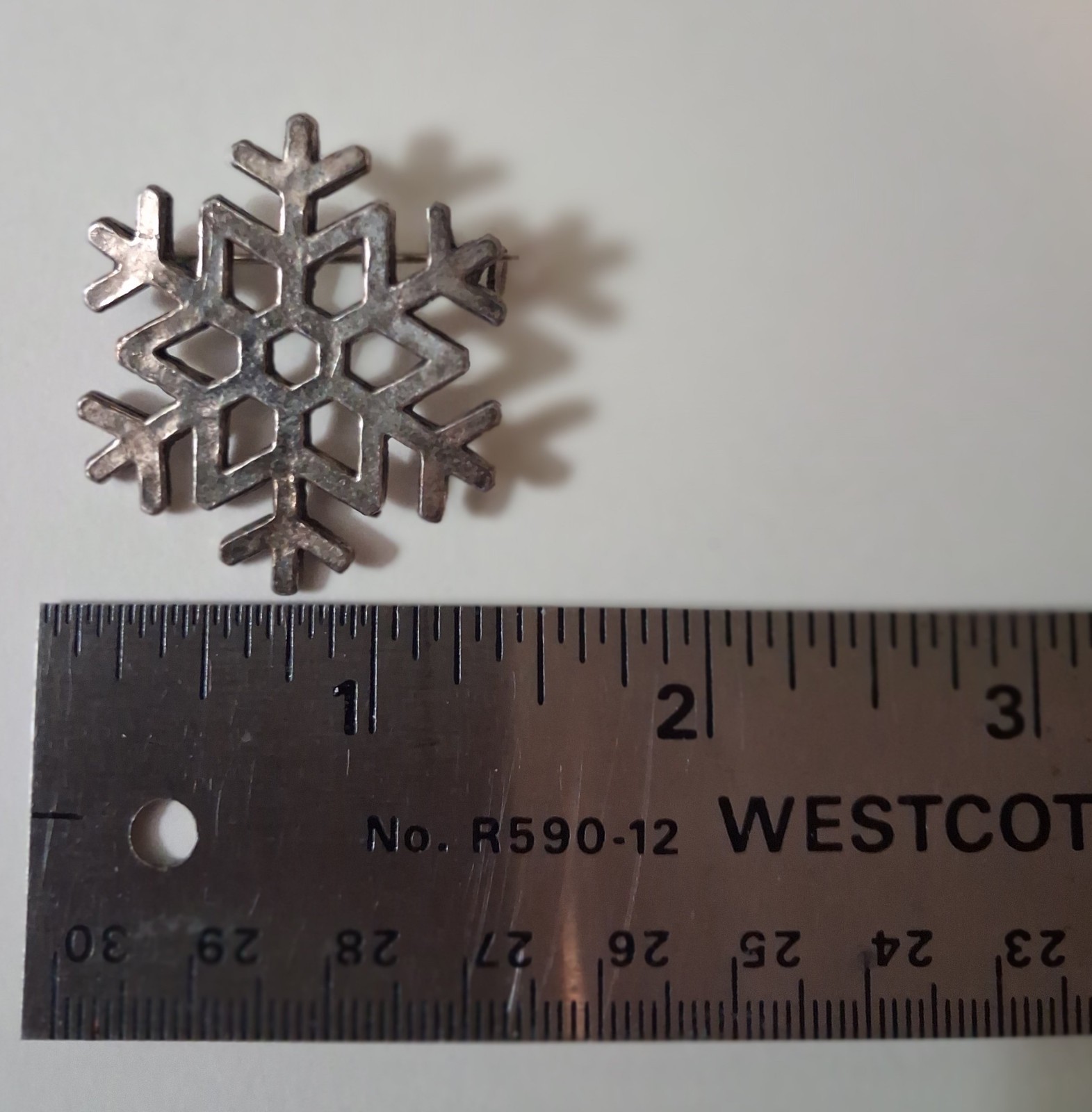 Vintage Norway Snowflake Pewter Brooch Signed 1 1/2 inch