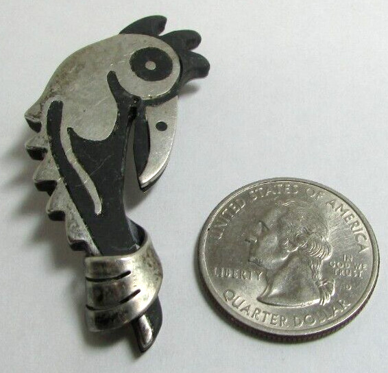 Vintage Los Castillo Onix Negro Sterling Silver Bird Pin Brooch Mexican