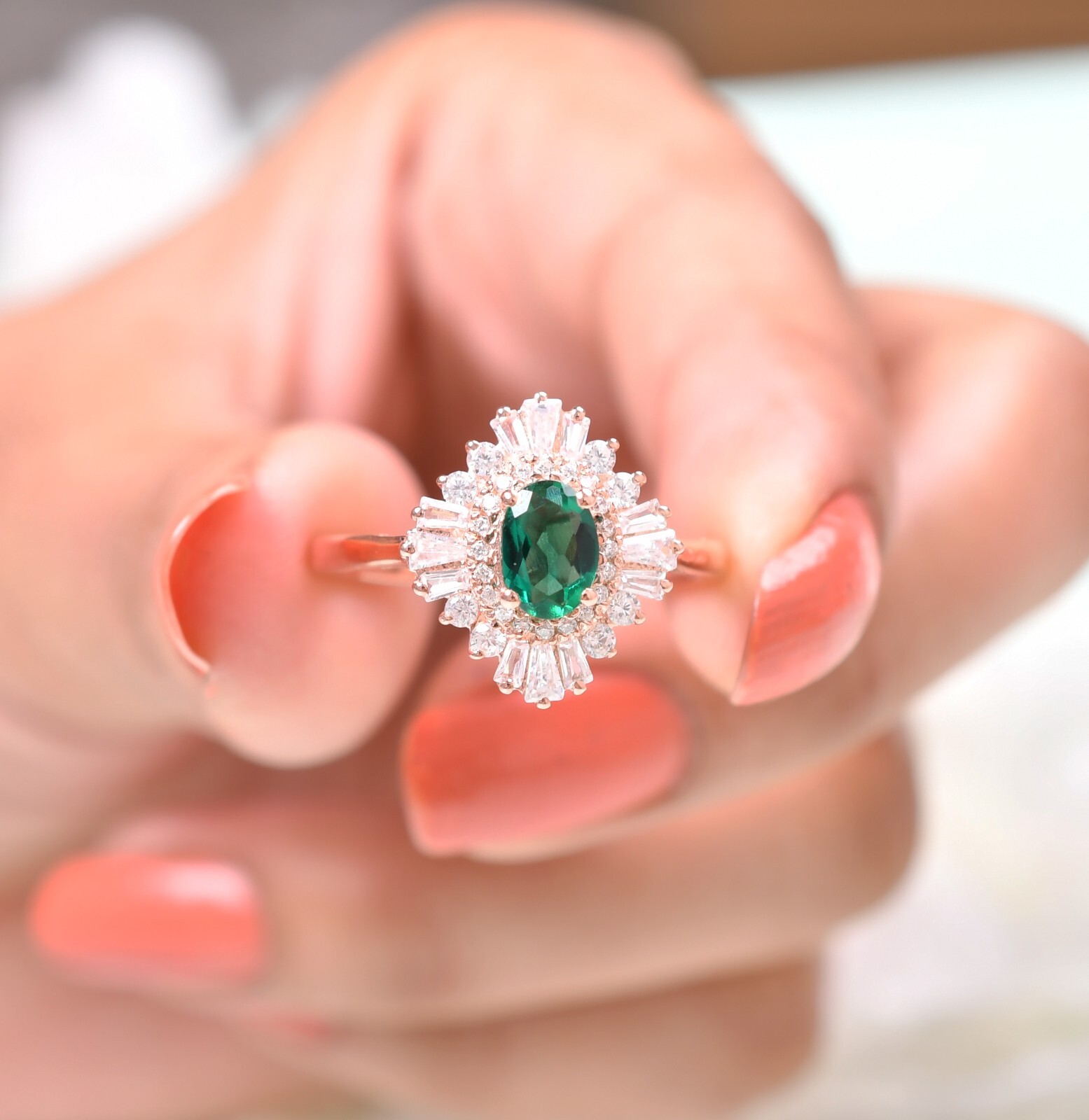 Vintage Emerald Engagement Ring Bridal Wedding Ring May Birthstone Ring Jewelry