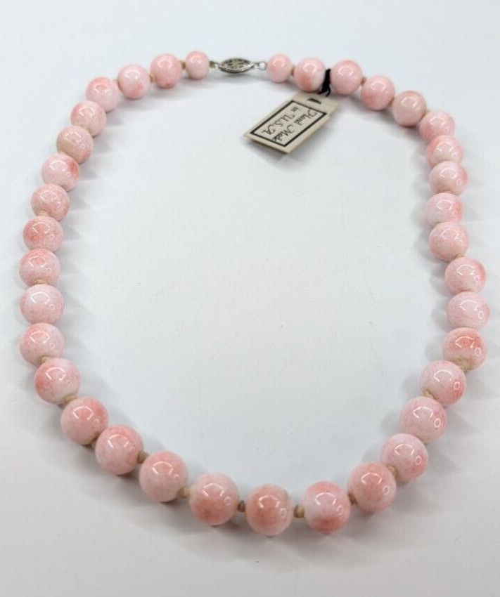 VTG Speckled Pink Handmade in USA Porcelain Stone Beaded 16″ Choker Necklace