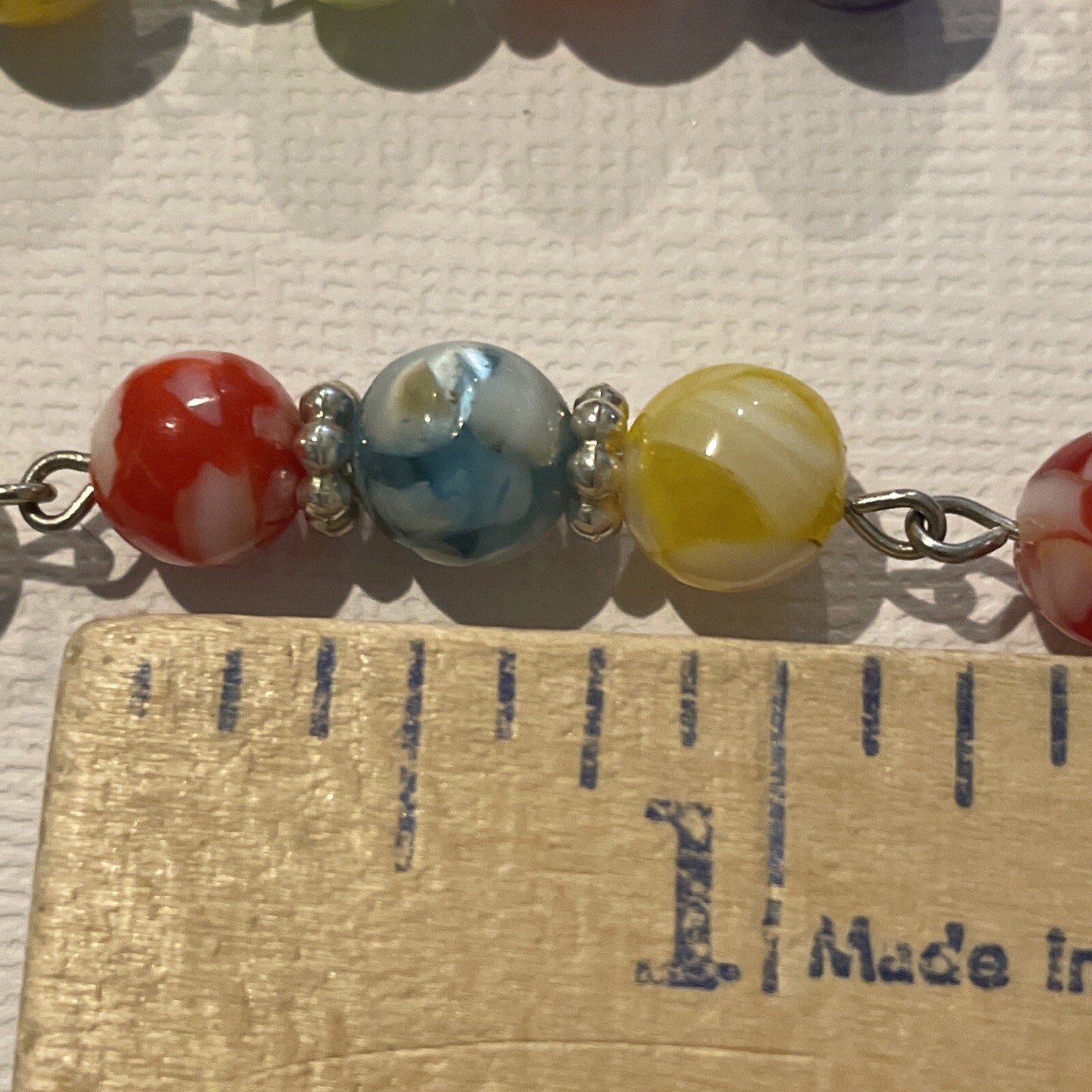 Multicolor Round Plastic Bead Necklace Marbled 19 ” Boho Costume Fashion Jewelry
