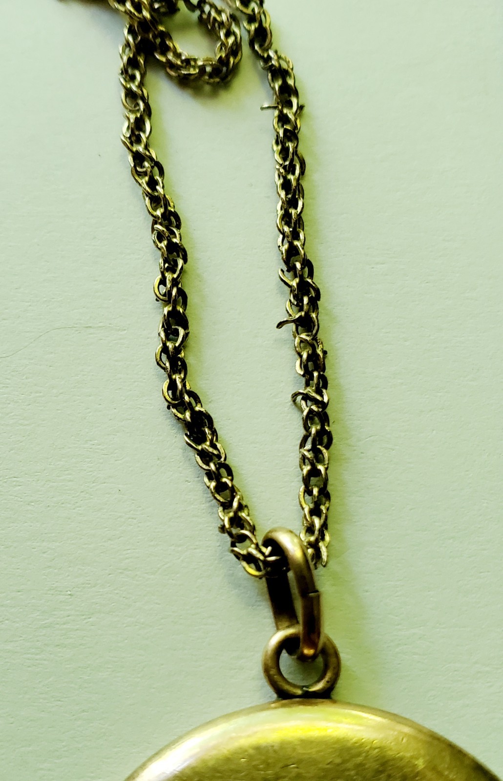 Antique gold tone etched/monogrammed locket pendant necklace stamped F.L.S.