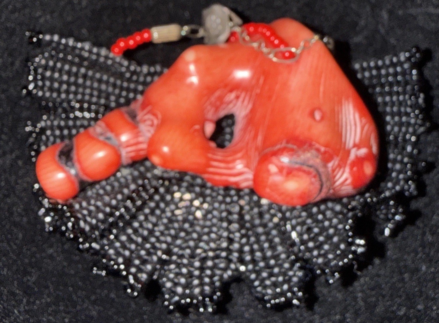 Estate hand beaded branch coral brooch pin