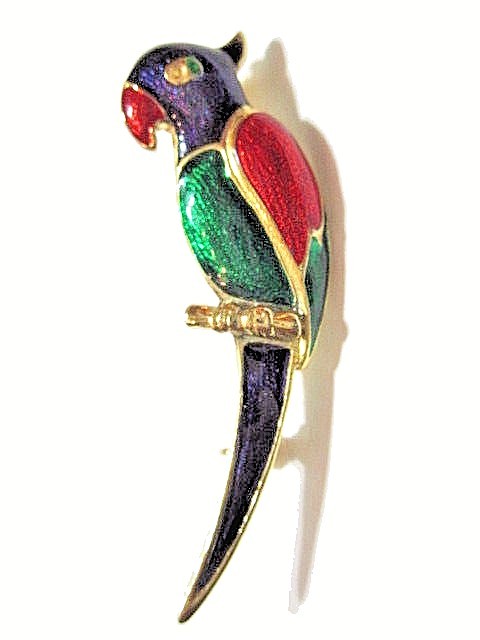 PIN PRETTY PARROT BIRD FIGURAL ENAMELED ACRYLIC COLORFUL JEWEL TONES GIOVANNI