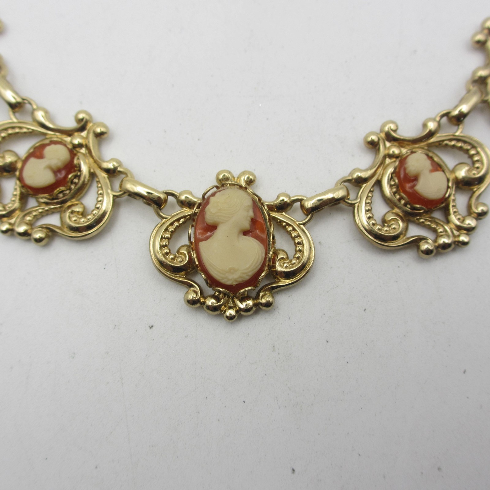 Vintage Cameo Necklace Victorian Revival Gold Tone 16 Inch
