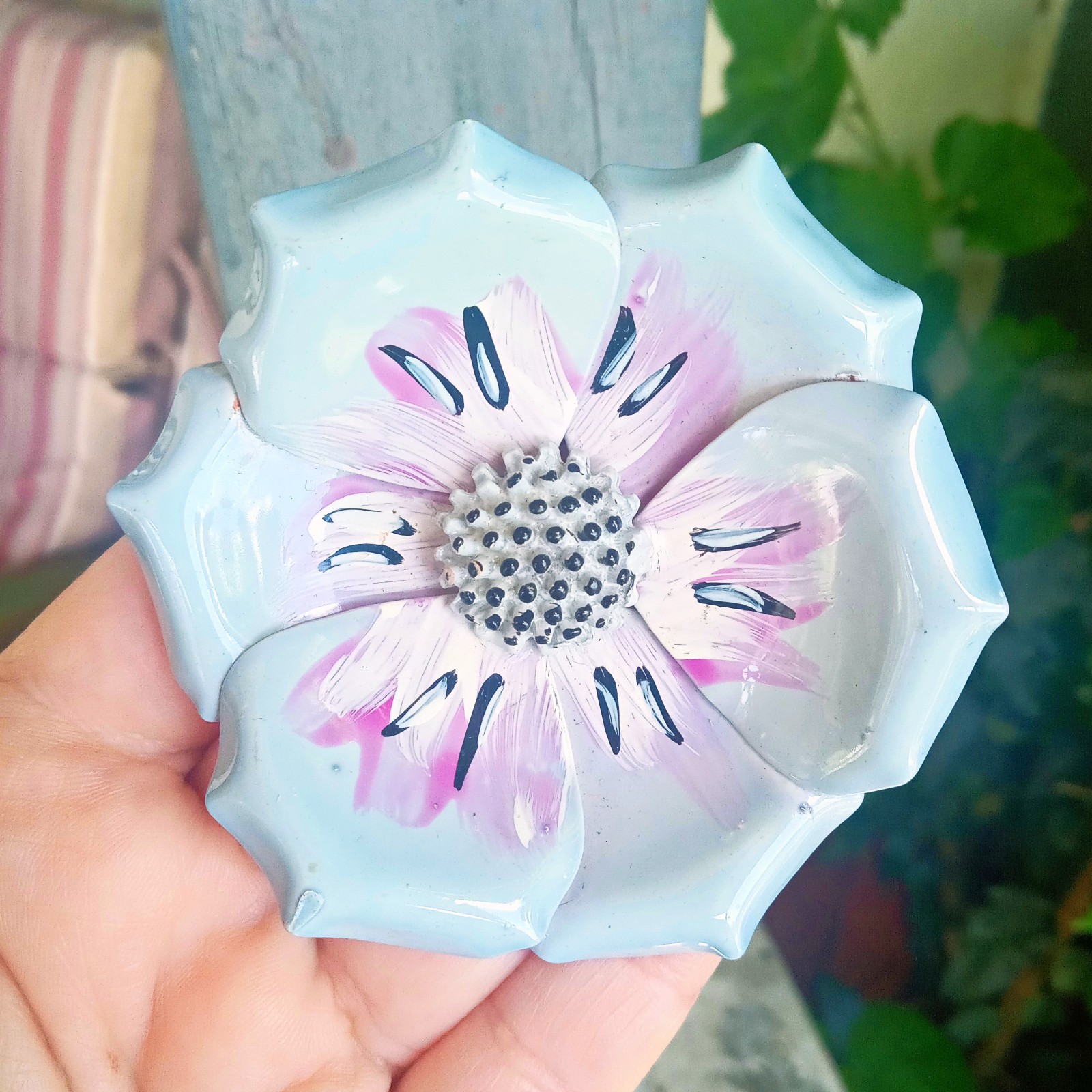 Blue and Purple Large Enamel Flower Brooch