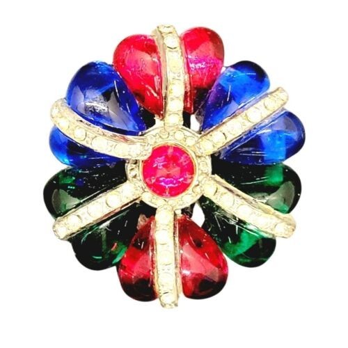 ANTIQUE ART NOUVEAU CZECH RED ART GLASS FUR DRESS CLIP / HEART SHAPED RHINESTONE