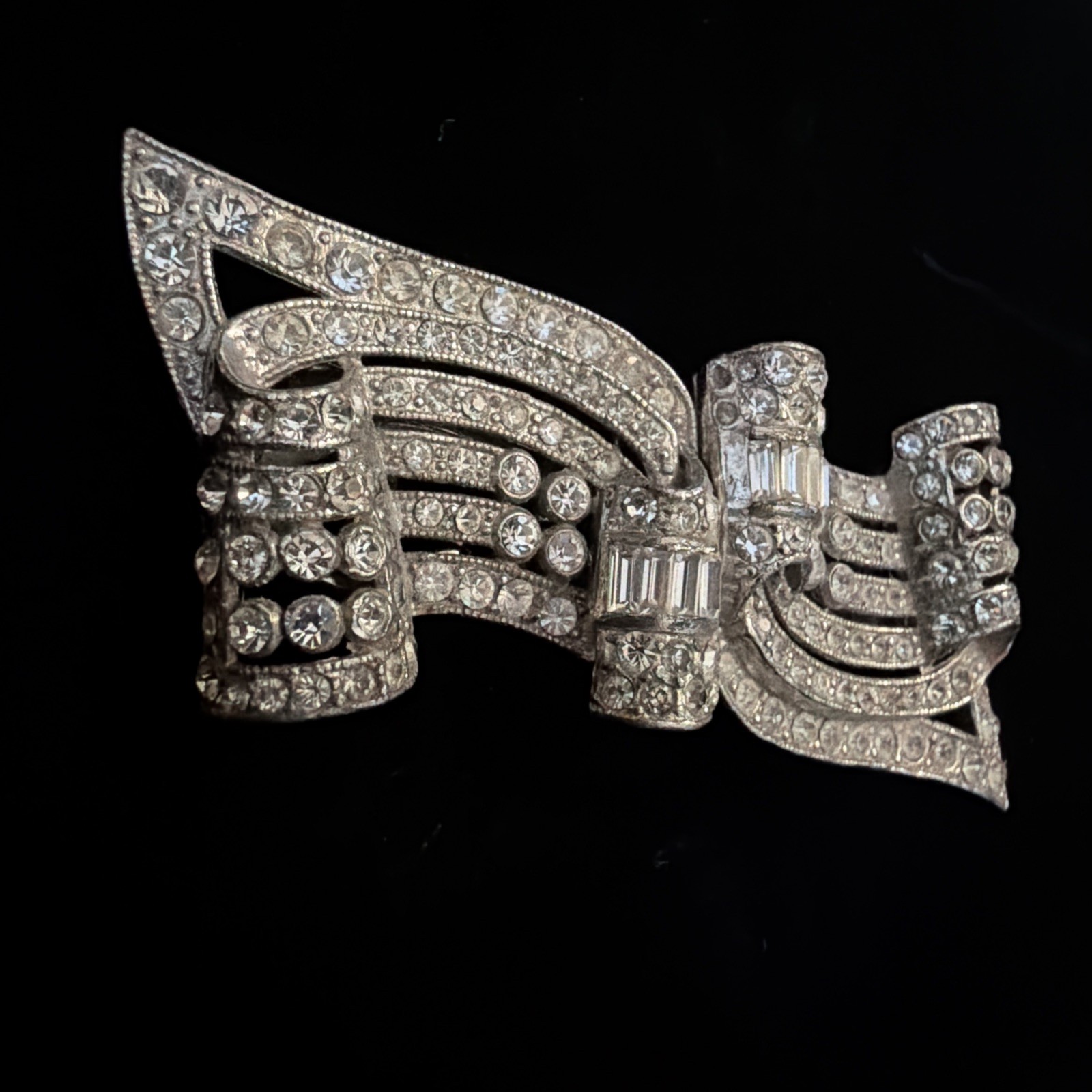 Vintage Coro Duette Art Deco Convertible Brooch Pin Silver Clear Rhinestone Pin