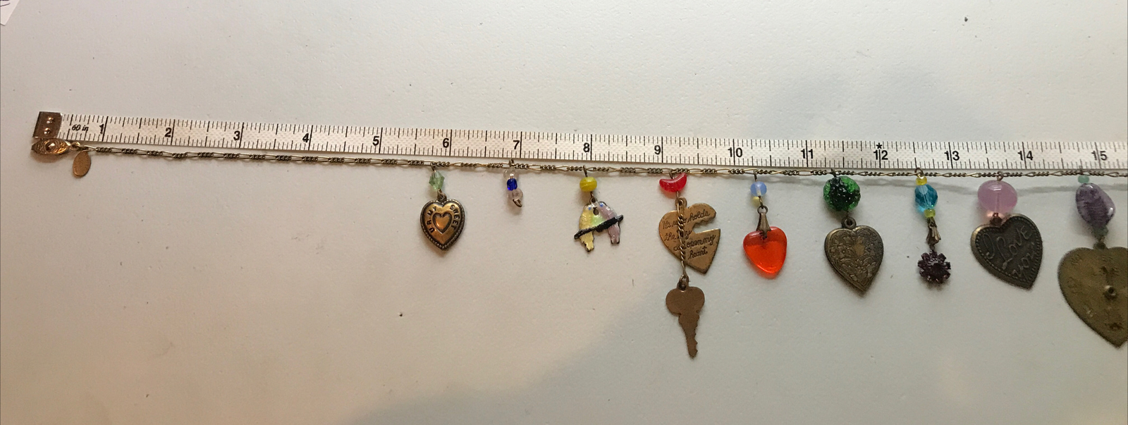 Vintage Glass Works Studio Brass & Glass Charms in Multi Colors Necklace 14