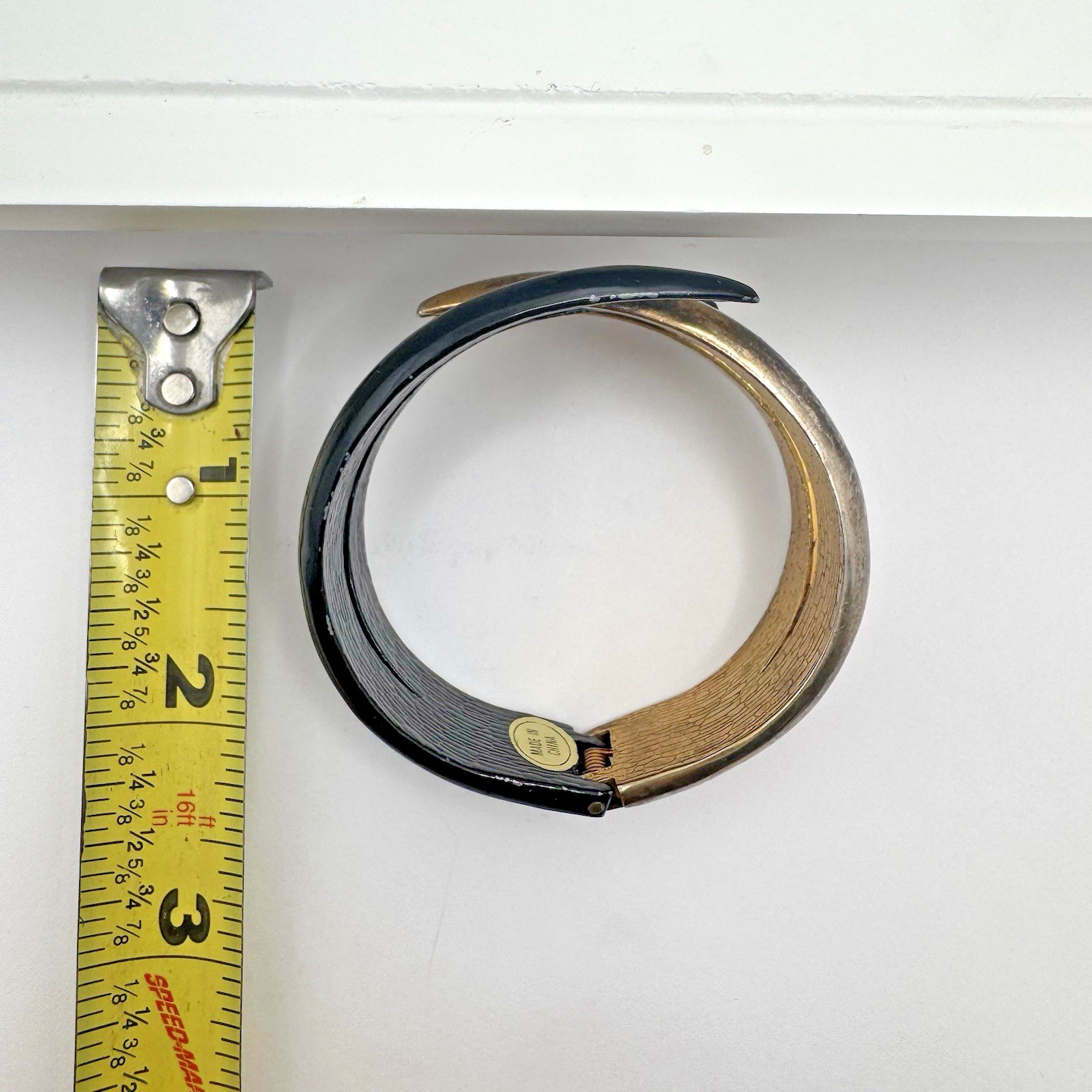 Metal Clamper Claw Vintage Black and Gold Tone Bangle Bracelet fits 6-8” Bold