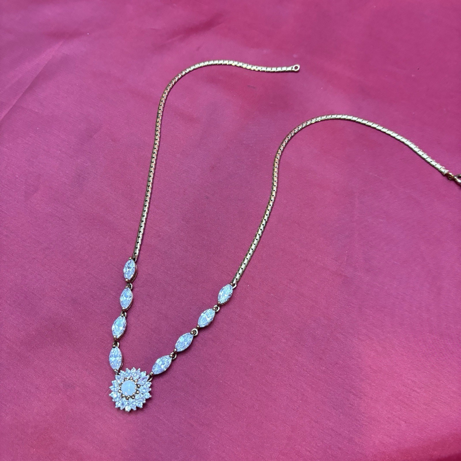 Vintage Vermeil Sterling Hc White Tourmaline Festoon Necklace Art Glass Opal