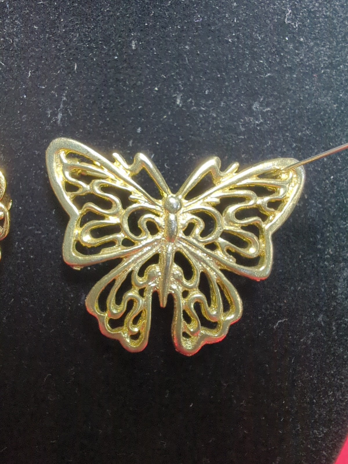 Goldtone Flower and Heart Faux Pearls Brooch & Filigree Butterfly Pin Vintage