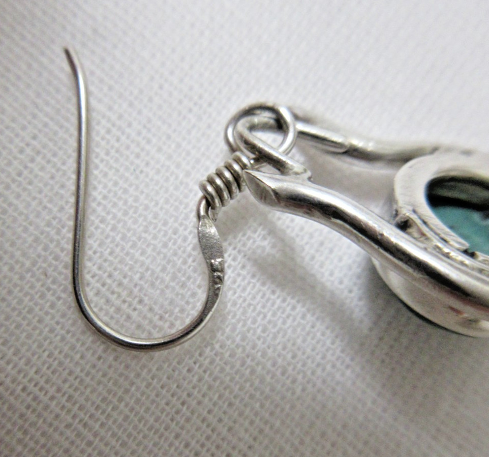 Vintage Sterling Silver Malachite Dangle Pierced Earrings