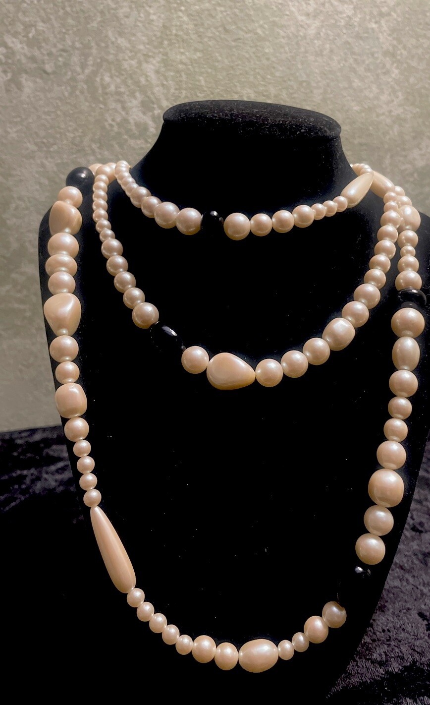 Vintage Different shapes and sizes Faux Pearls Necklace 52 Inch