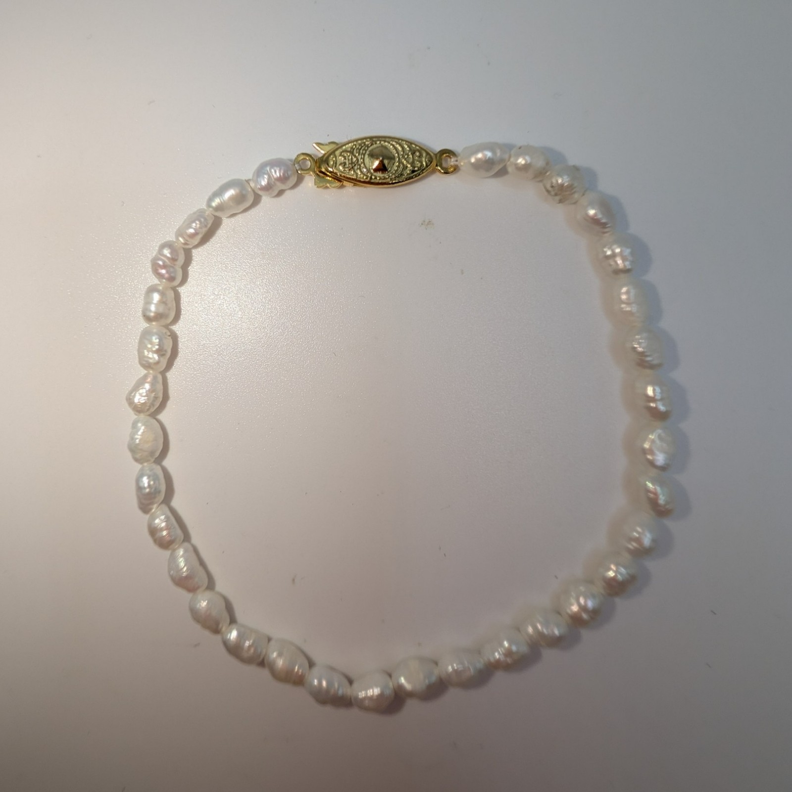 Vintage Rice Pearl Necklace Bracelet Set 20″ 8″ Gold Tone Fish Hook Clasp VTG