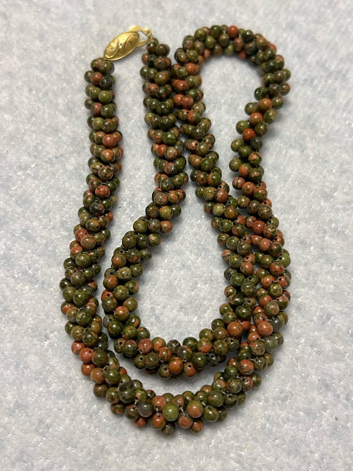 VINTAGE SOUTHWESTERN ARTISAN UNAKITE STONE NECKLACE 22.5” STERLING SILVER 925