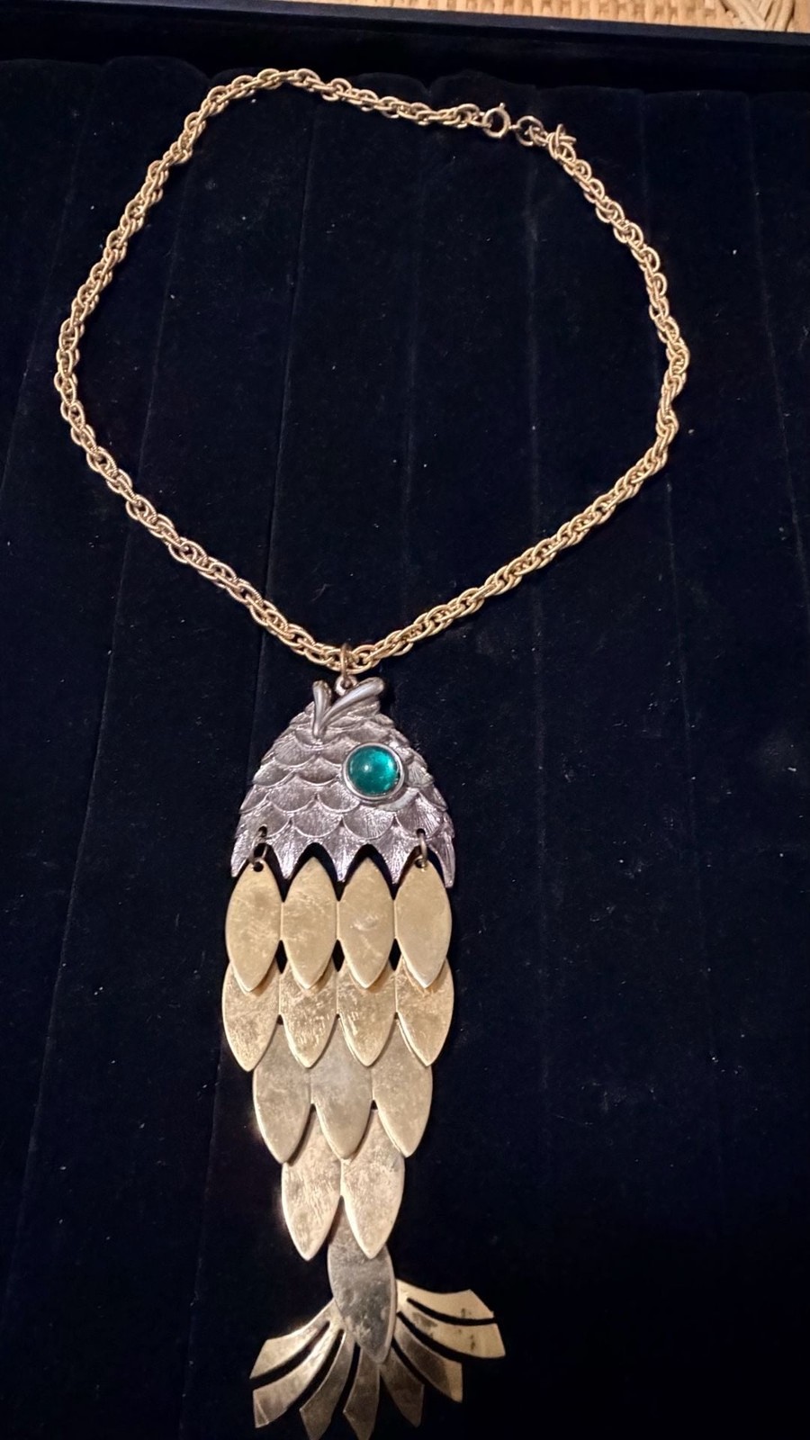 Vintage Tancer II Articulated Koi Fish Statement Necklace in Gold and Silver To