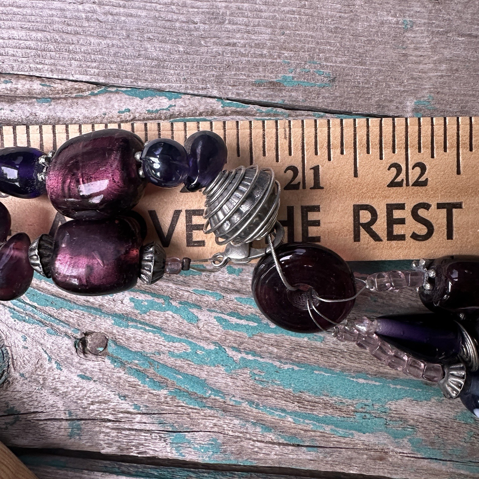 VTG Artisan Beaded Necklace 41 Inch Metal Art Glass Statement Tassel Multicolor