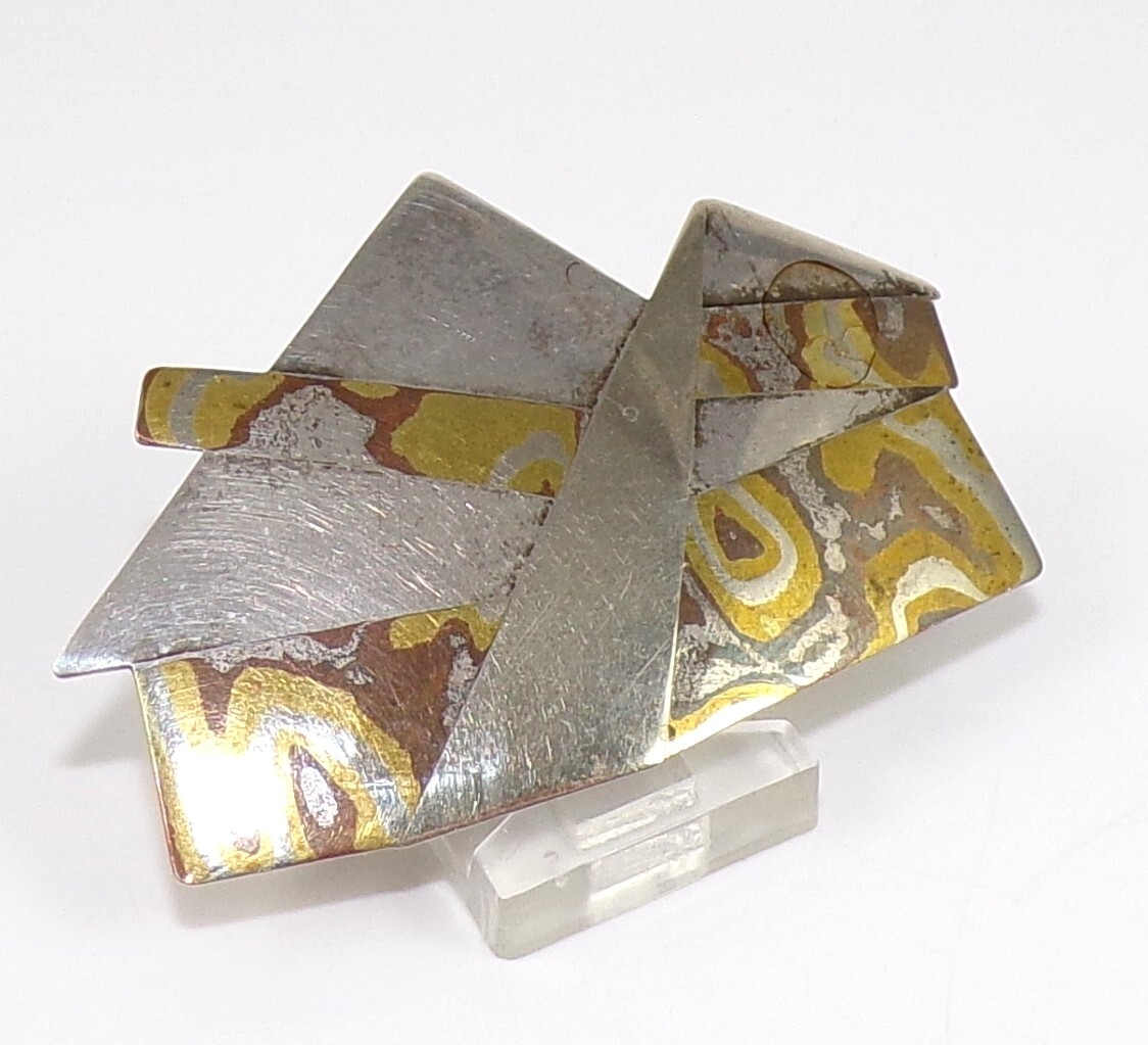 S. Walker Sterling Silver Mixed Metal Mid Century Modern Abstract Pin Brooch FZZ