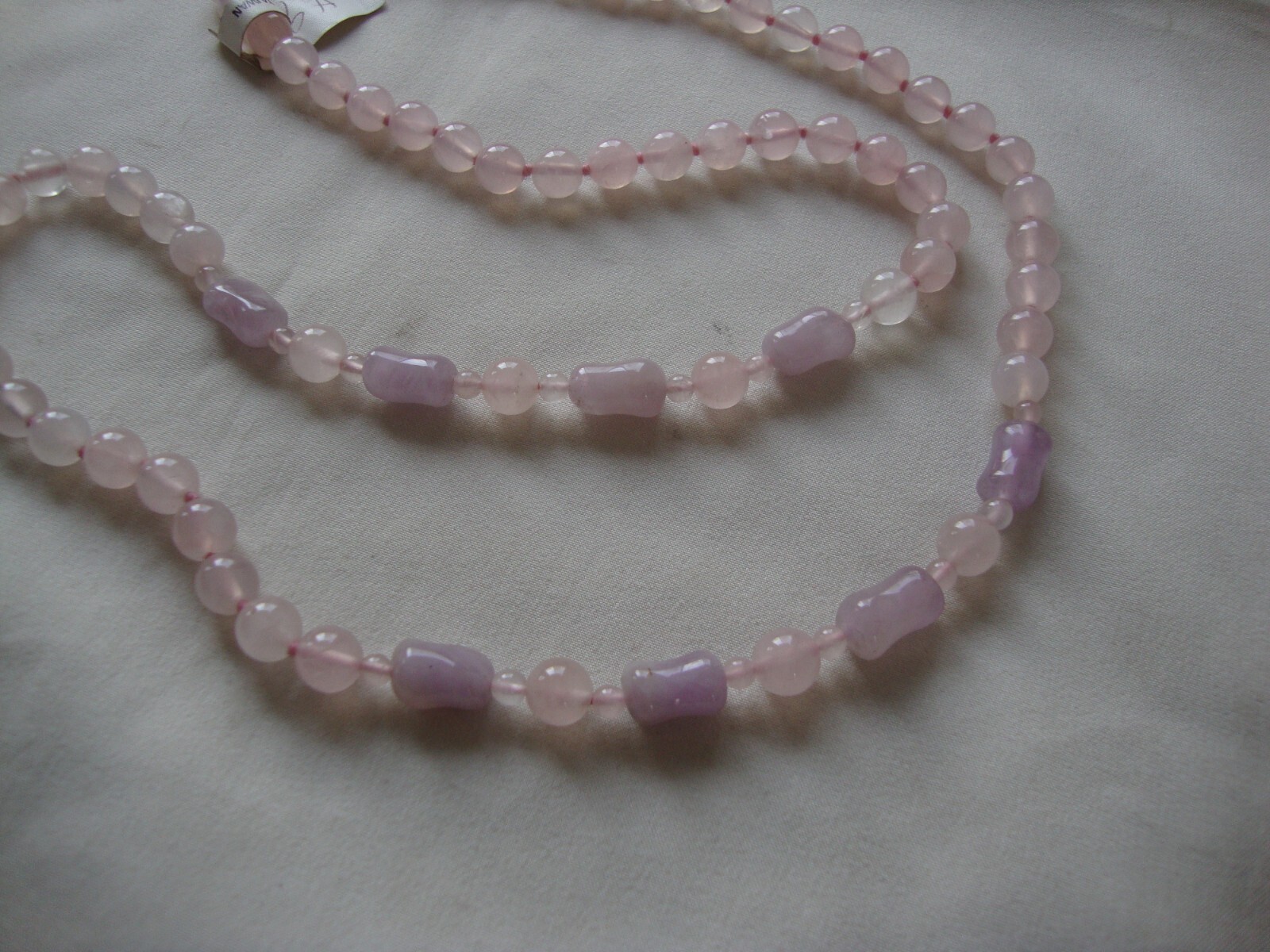 VINTAGE BEAD MEDLEY AMETHYST TUBE 4mm 8mm ROSE QUARTZ 29″ ENDLESS BEAD NECKLACE