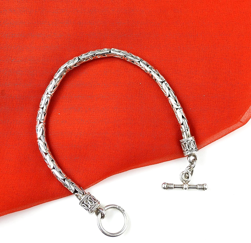 Sterling Silver 925 Wheat Spiga Bracelet Toggle Clasp Engraved Bali Style 7.5