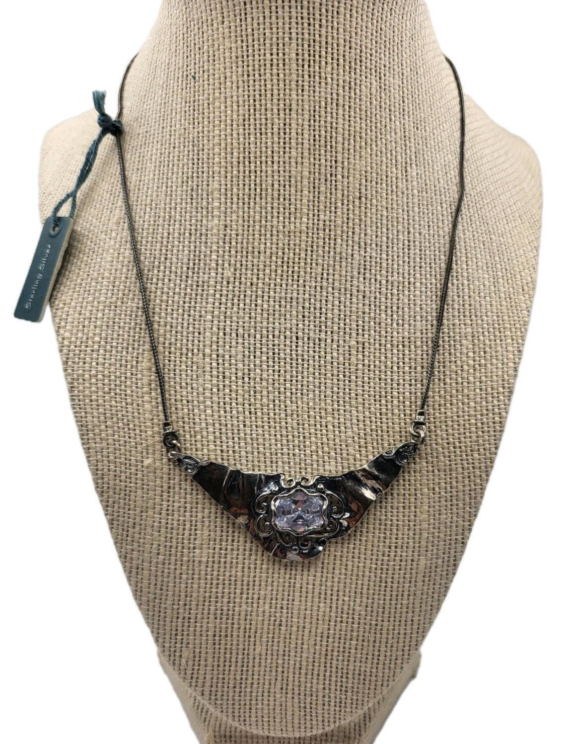 Vtg Signed Israel Didae Sterling Ornate Scroll Necklace Goshenite Beryl Gemstone