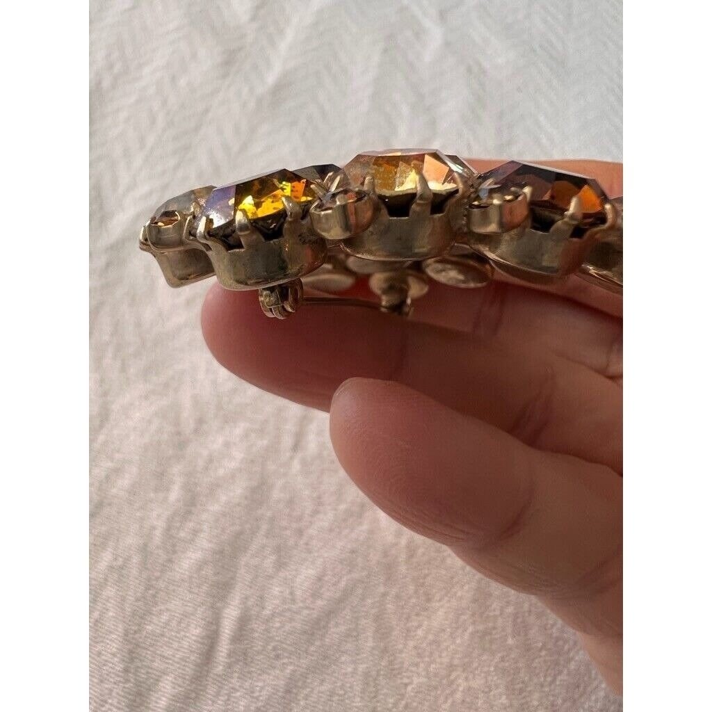 Vintage Austrian Crystal Pin Heart Shape Round Faceted Karu Arke Silver Toned