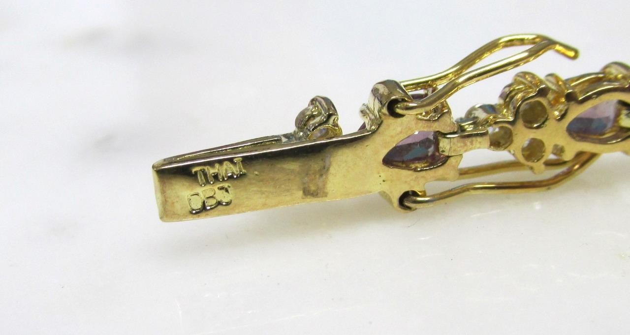 DBJ Amethyst & Clear Stone Gold Plated Sterling Silver Bracelet ~ 12g ~ 9-A506
