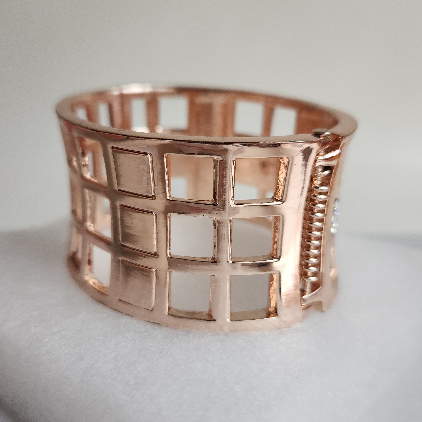 Rose Gold Tone Architectural Open Cuff Statement Bracelet Wide Modern 7″