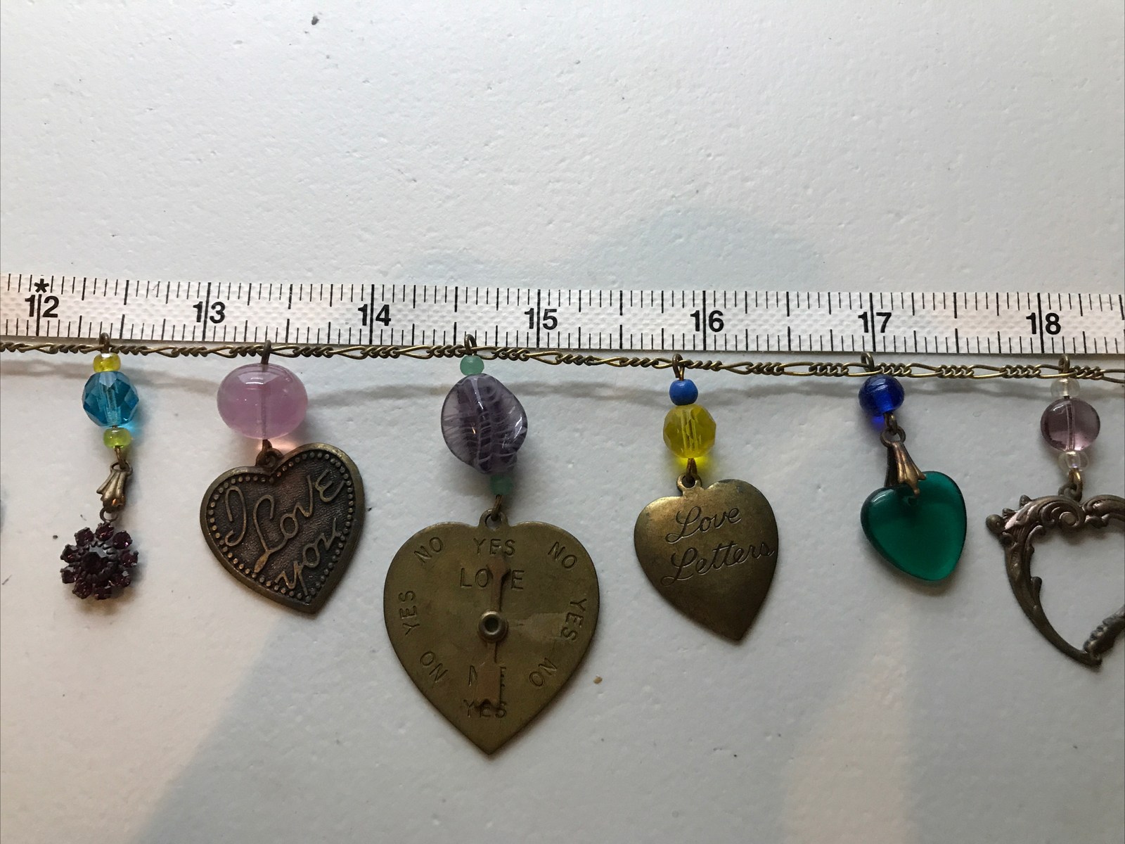 Vintage Glass Works Studio Brass & Glass Charms in Multi Colors Necklace 14
