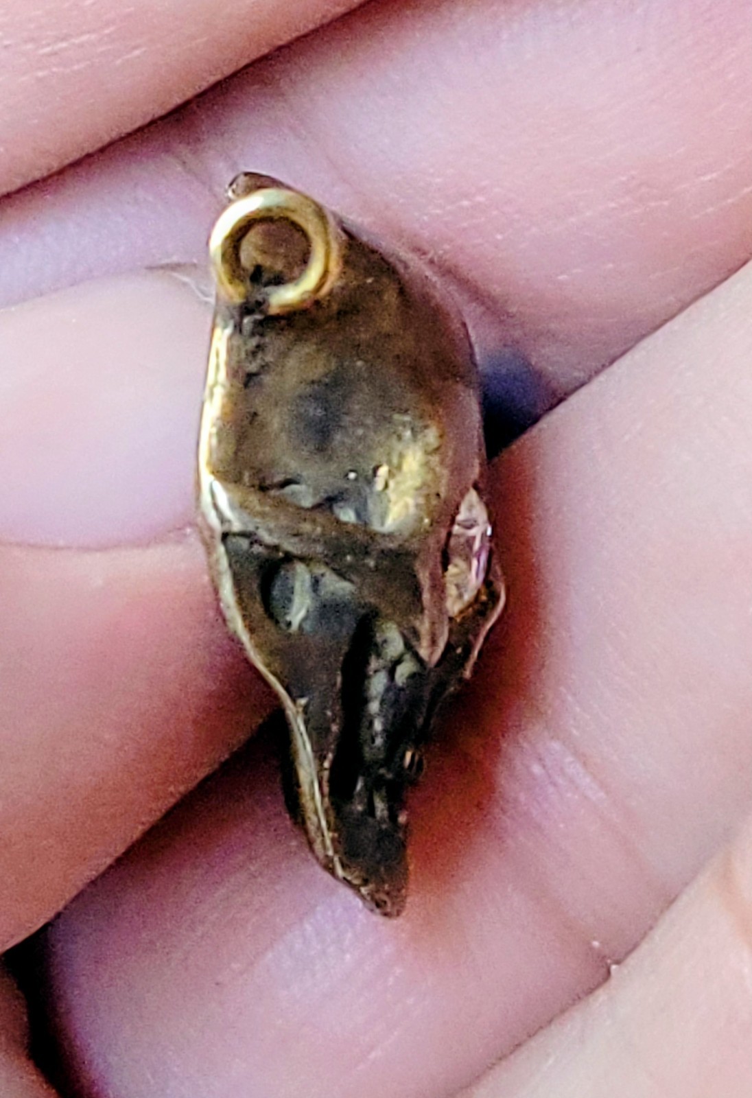 Vintage SKULL Pendant w Gem Eyes Gold On Sterling Silver Jeweled FANTASTIC
