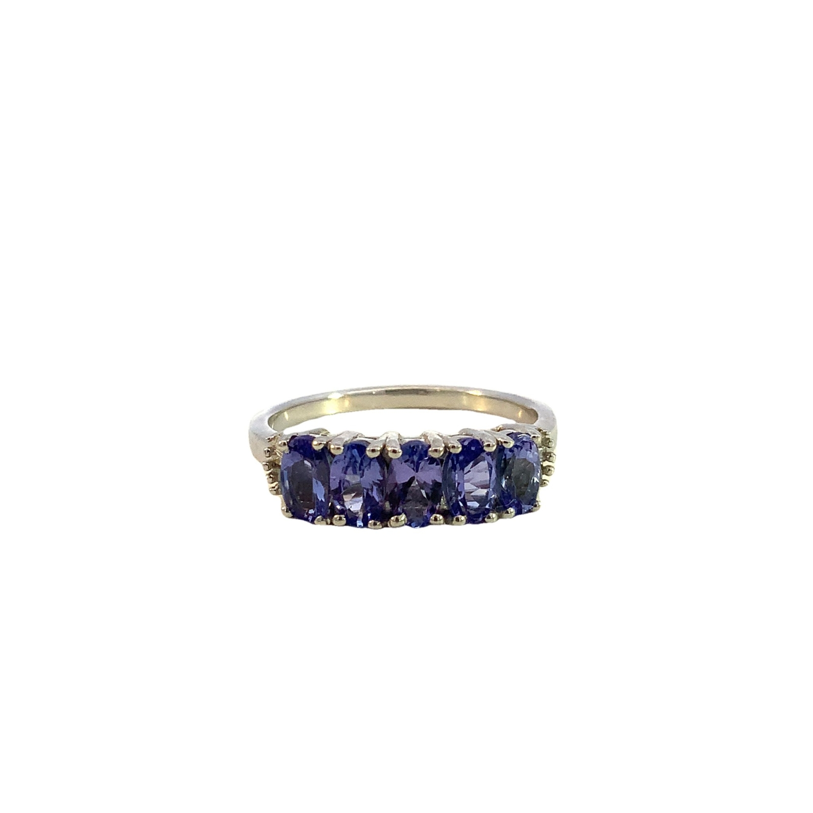 Vtg Signed Sterling D’Joy 5 Stones Tanzanite Channel Diamond Accent Ring 7 1/4