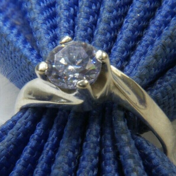 Iolite 6mm Cordierite 0.925 Sterling Silver Estate Engagement Band Ring size 6.5