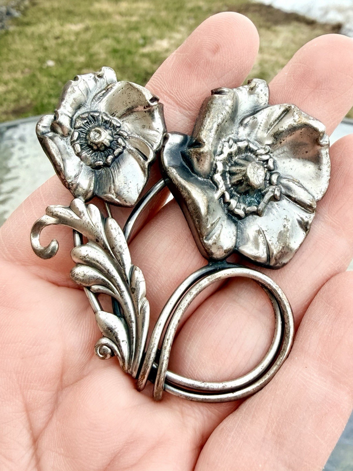 Vintage William B Kerr Silver Poppy Lily Lotus Flower Pin Brooch