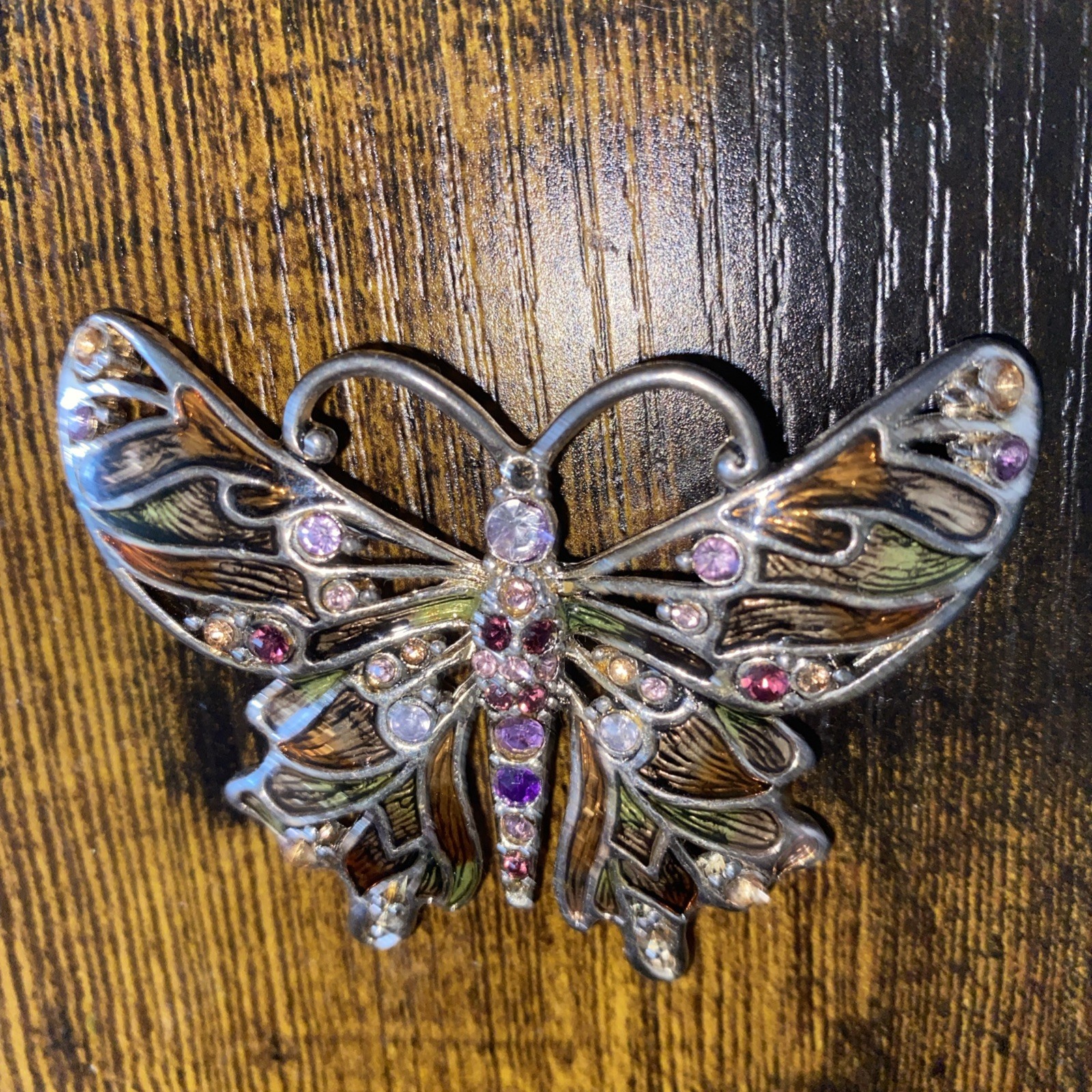 Monet Butterfly Brooch Vtg Pin Stones As Is ! Not Sure In Sny Stone Missing