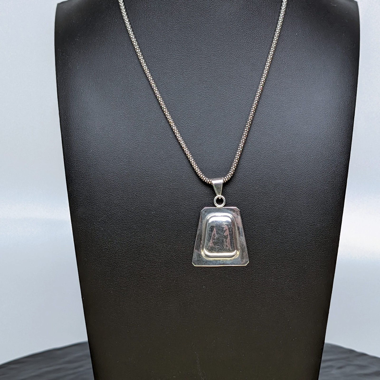 ATI Mexico 925 Sterling Silver Retro Domed Pendant Necklace+Popcorn Chain ✨