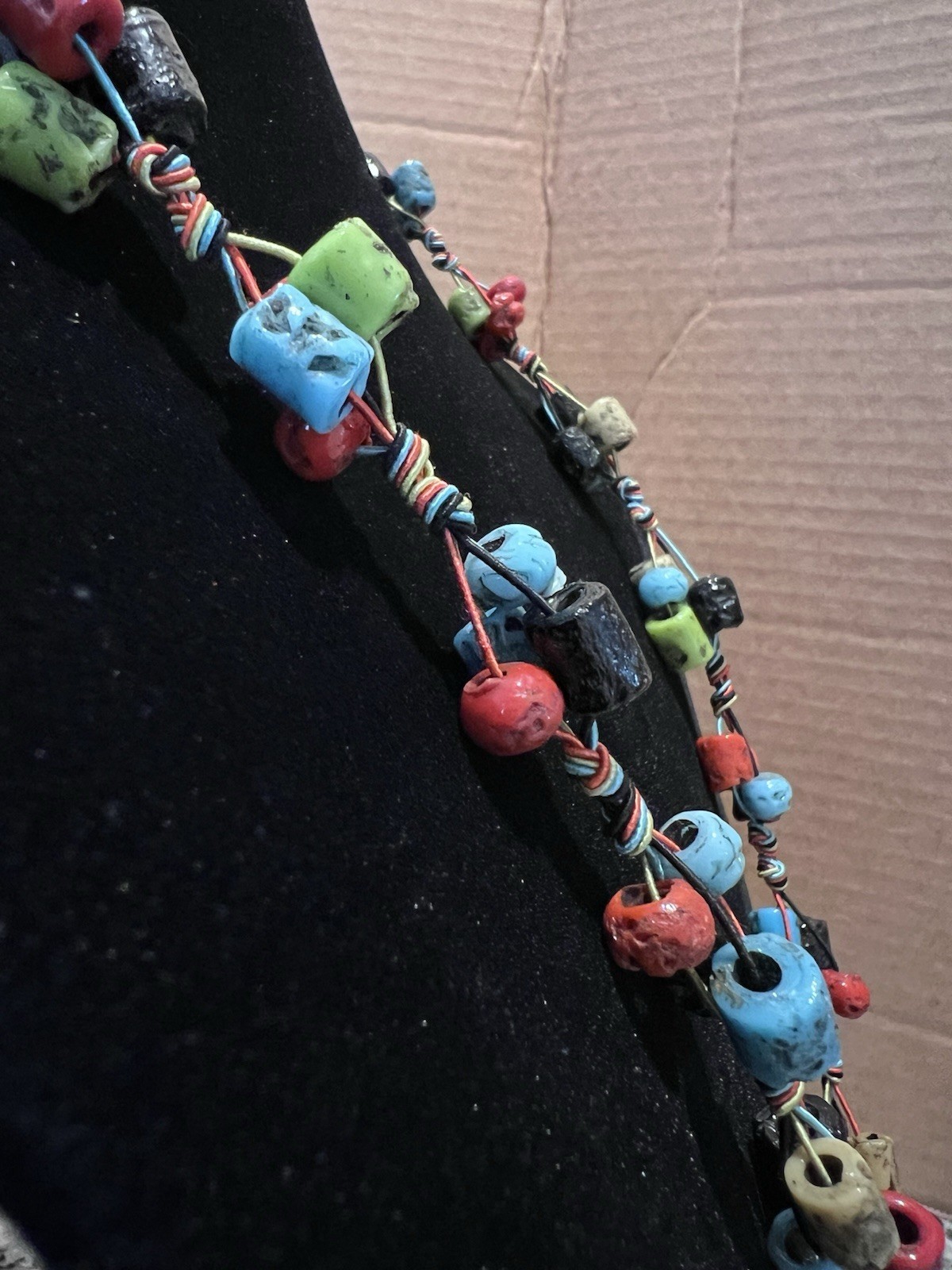 Vintage African Recycled Krobo Glass Bead Necklace Zulu Wire Coiled Art Unique