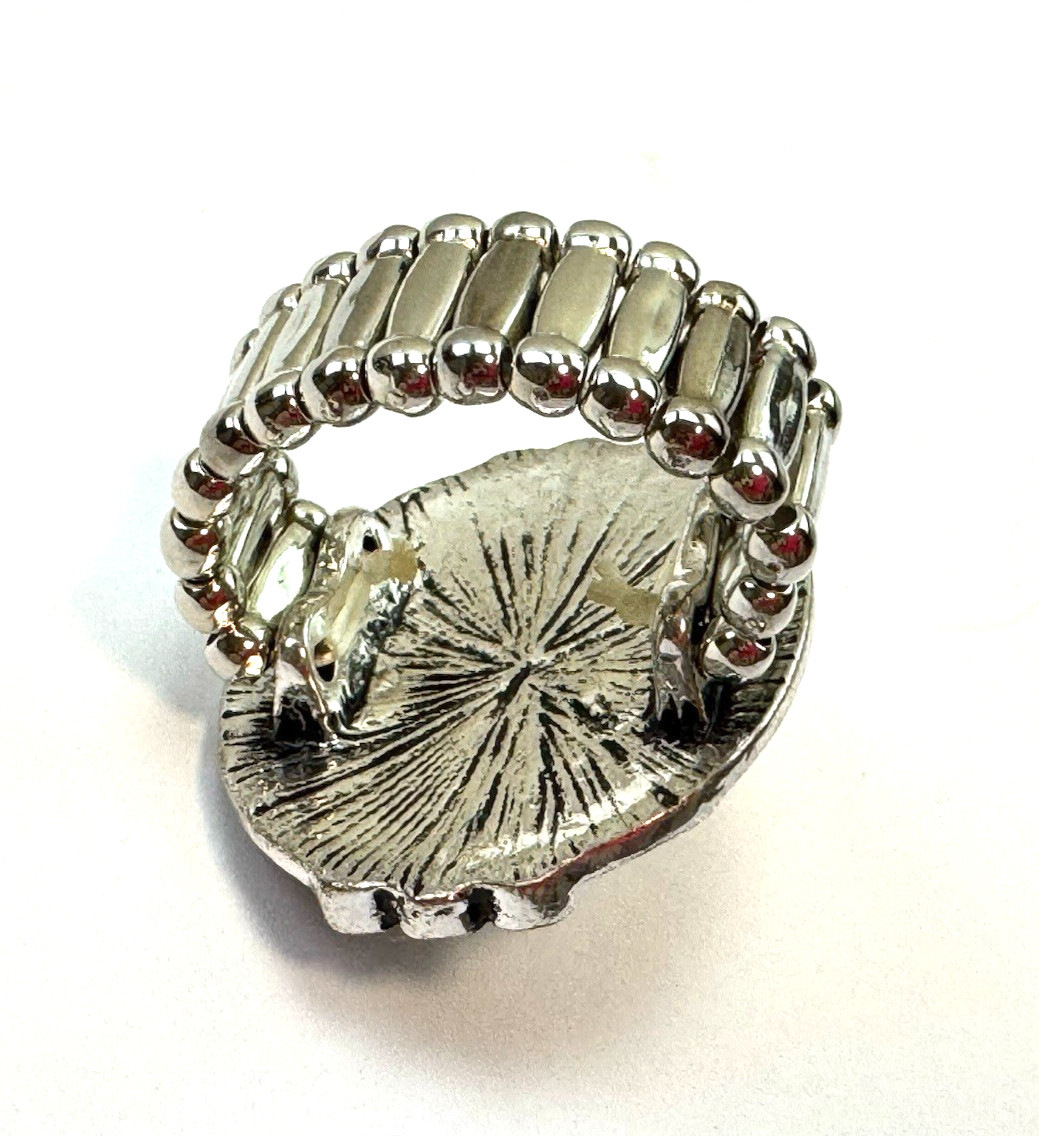 Vintage Blue Faux Turquoise Stretch Band Ring Silver Tone Cocktail Size 8