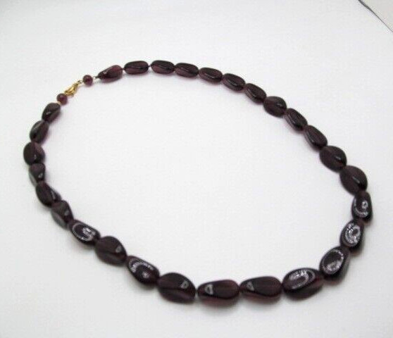 Vintage Heavy Deep Purple Glass Barrel 13mm Semi Transparent Necklace 23.5 In