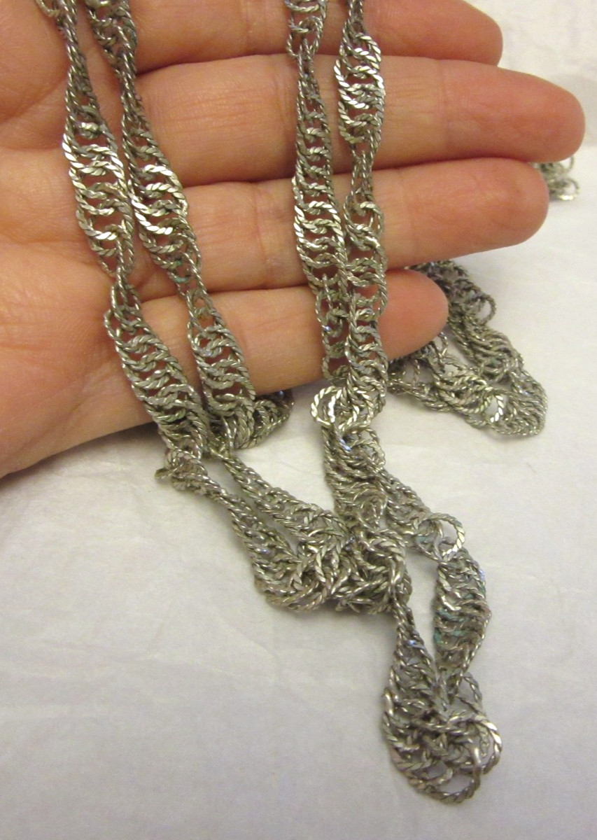 VTG Guatemalan Wedding Necklace Silver Tone Over Copper 72” Long (B
