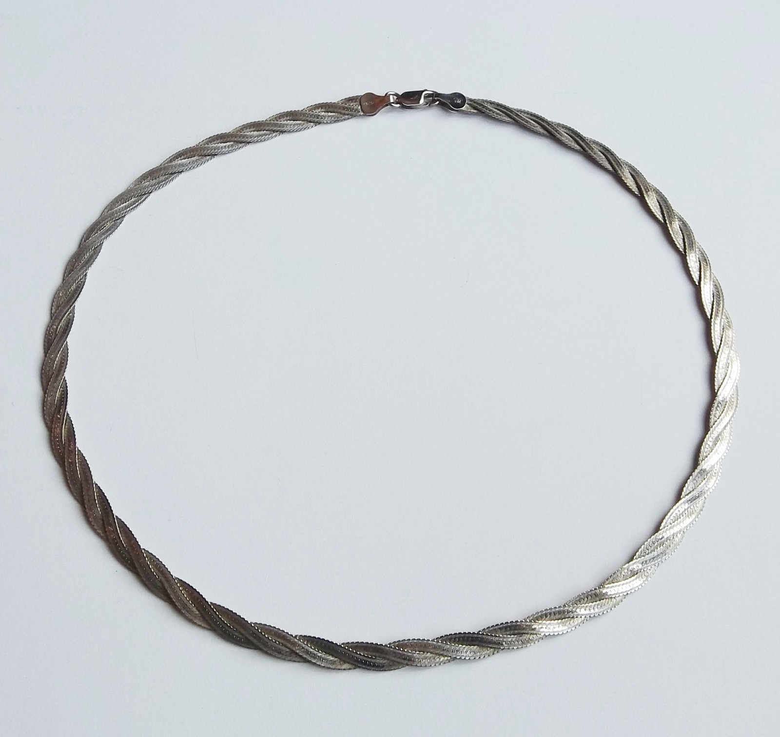 Vintage Double Twist Herringbone Sterling Silver Italy Necklace