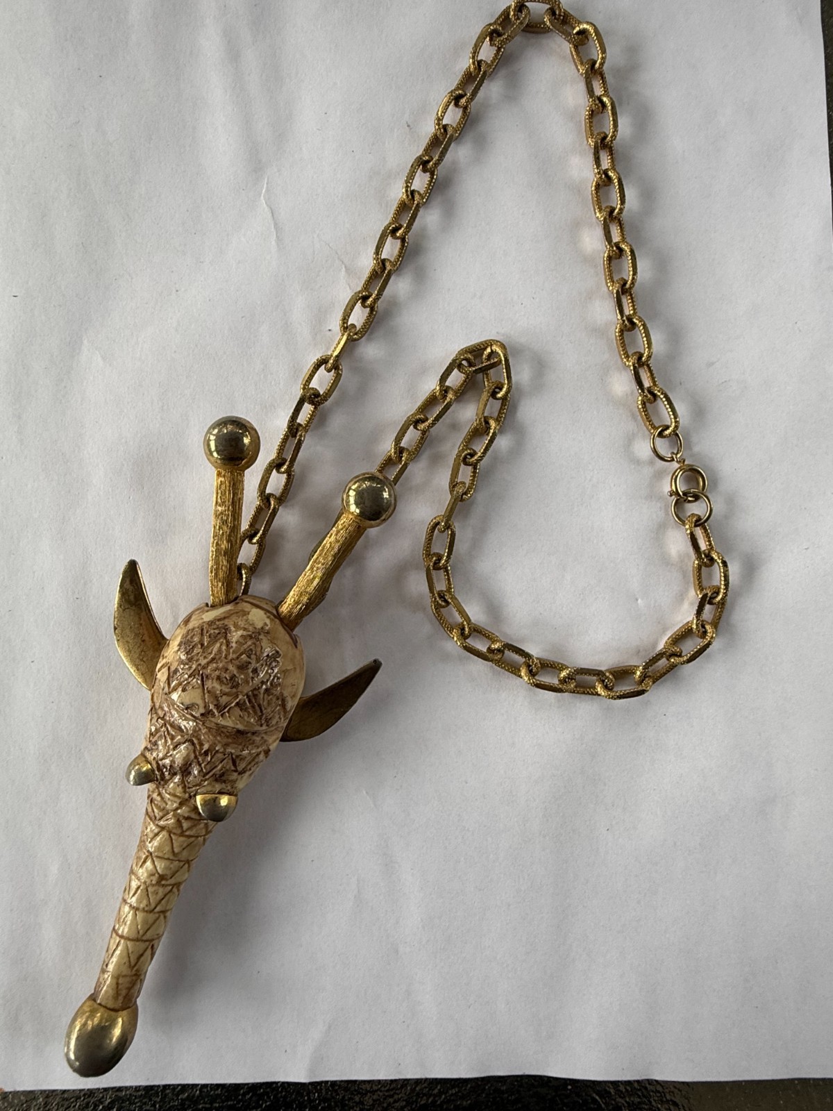 Vintage 1970’s statement Luca Razza Giraffe Resin/Mixed Metal Necklace 32″