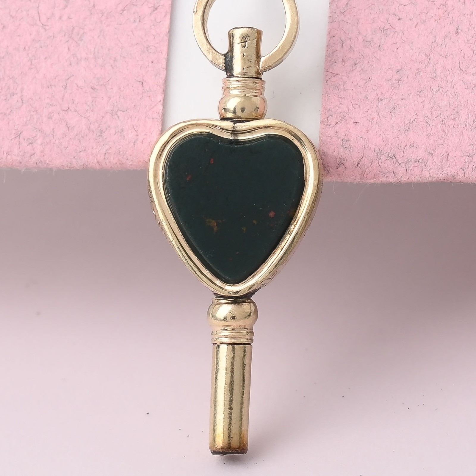 Antique Victorian Bloodstone Chalcedony HEART Key Fob Gold Filled Charm Pendant