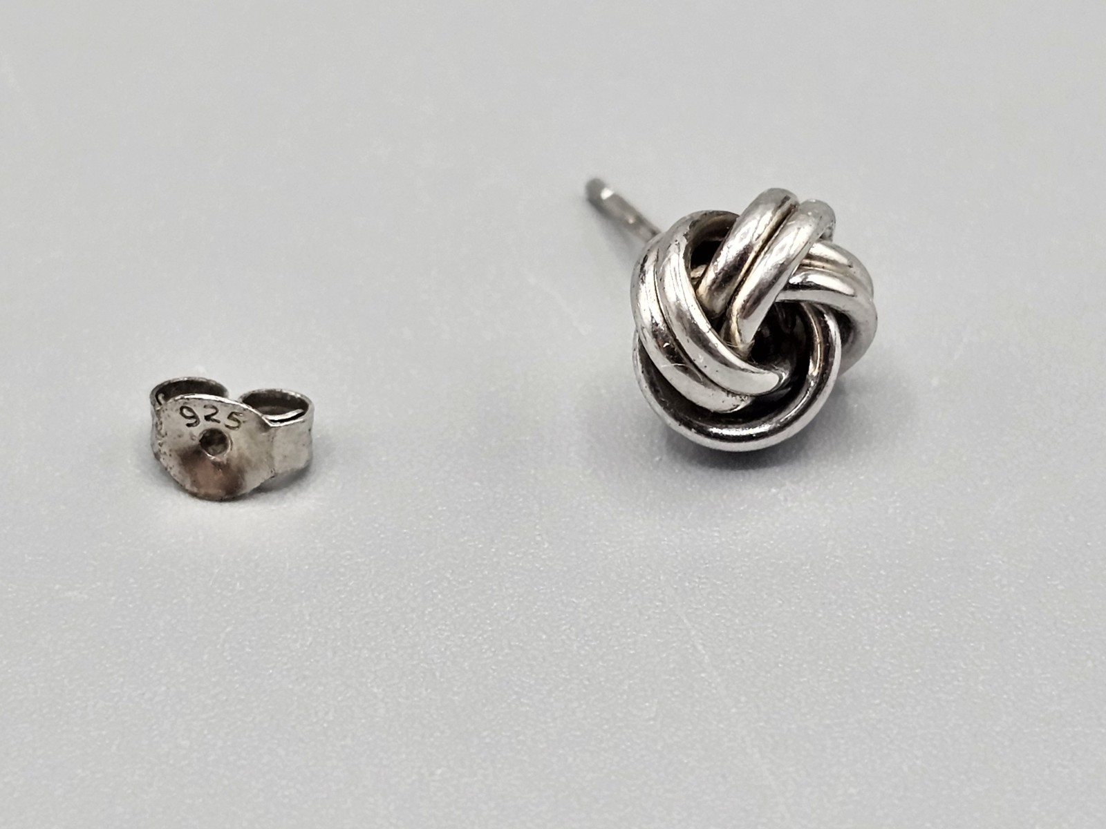Sterling Silver Vintage .925 Knot Design Studded Push Back Earrings