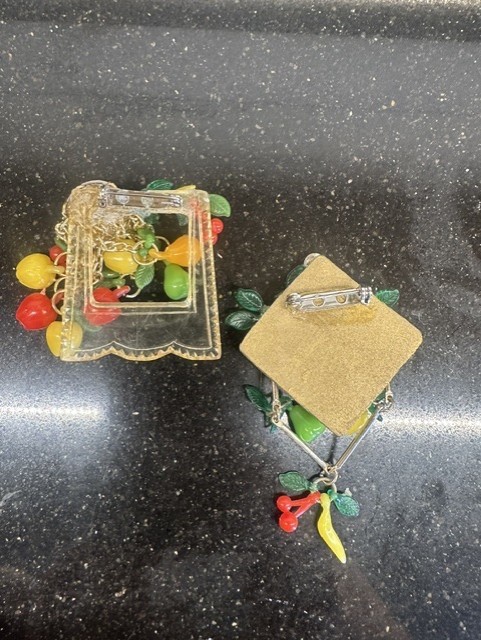 Lot of 2 Vintage MCM 1950’s Retro Kitschy Plastic Fruit Salad Pin Brooches