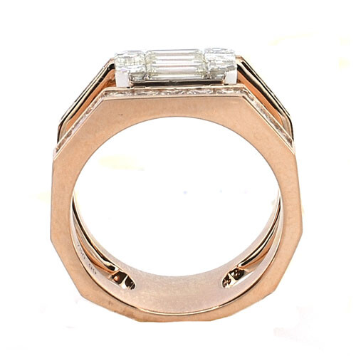 LARGE .92CT DIAMOND 18K ROSE GOLD PRINCESS & BAGUETTE SQUARE INVISIBLE MENS RING