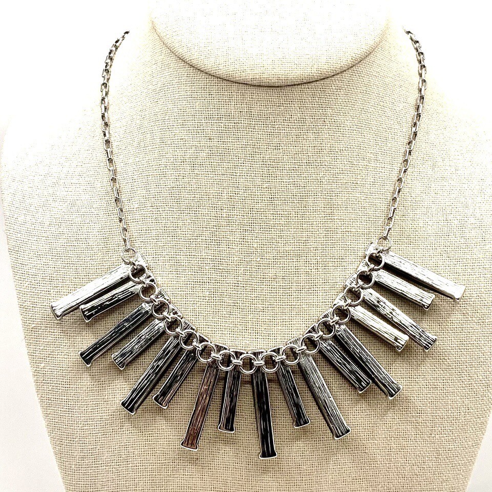 Vtg WHBM Silvertone Necklace Choker Bib Black Steam Punk Boho Gothic Retro G